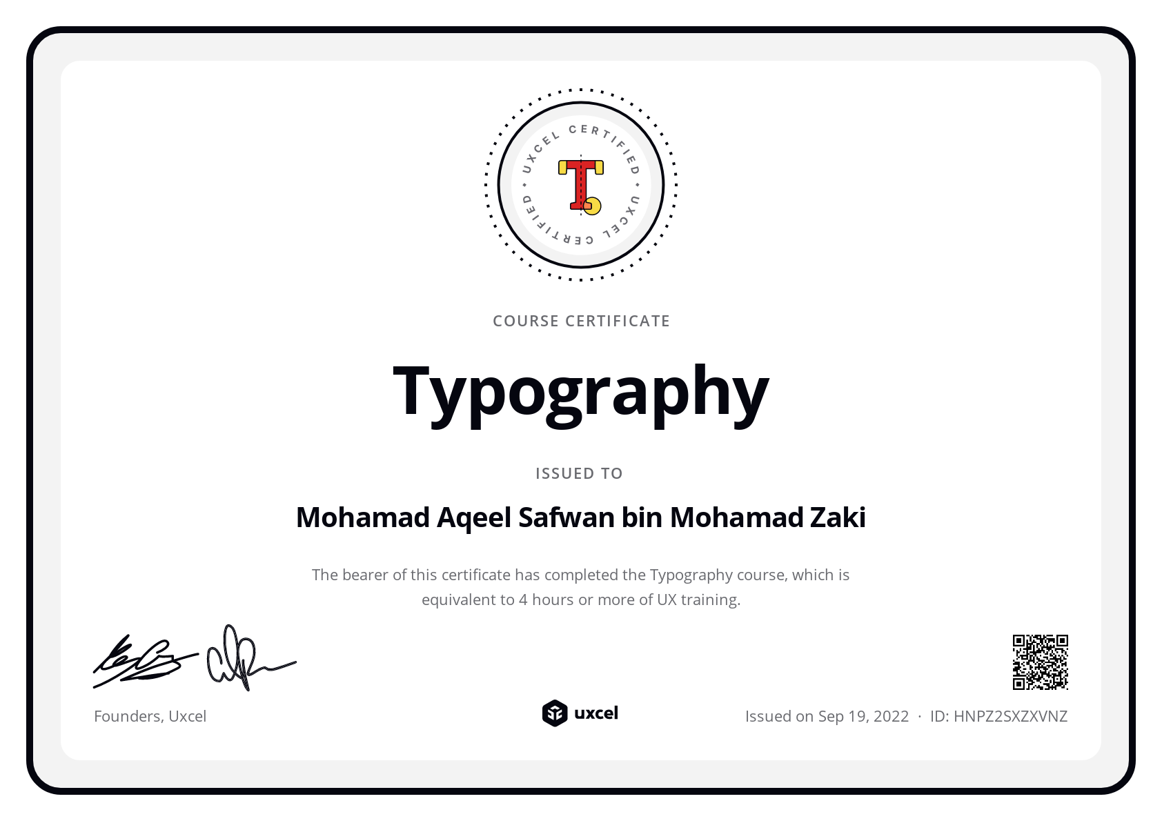 Mohamad Aqeel Safwan bin Mohamad Zaki's certificate